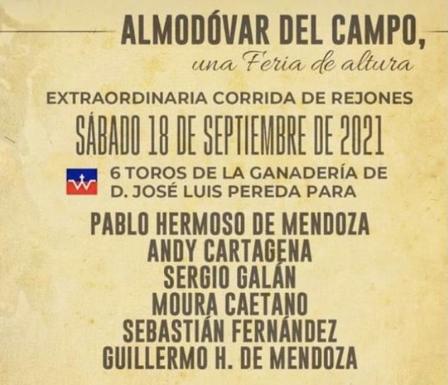 Sorteo y orden de lidia para la de rejones de esta tarde en Almodóvar del Campo